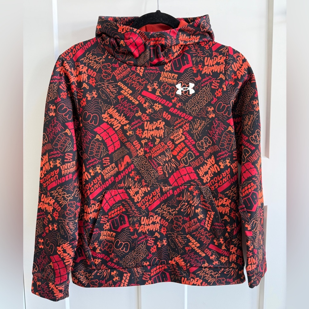 Under Armour Orange and Black Hoodie Sweatshirt Size Youth Large B22